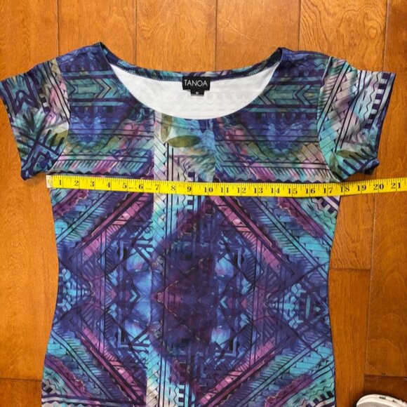 Tanoa Womens Dress Size Medium Blue Abstract Hawaiian Tapa Aloha Art to Wear - Picture 9 of 11